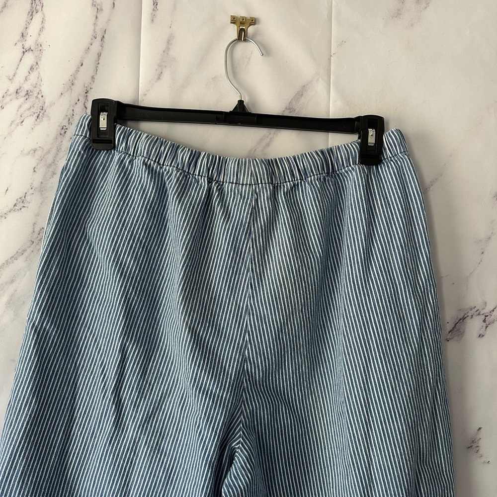 VTG 90s DENIM & CO STRIPED STRETCH WAIST DENIM CROPPED ANKLE PANTS BLUE/WHITE - Picture 6 of 8